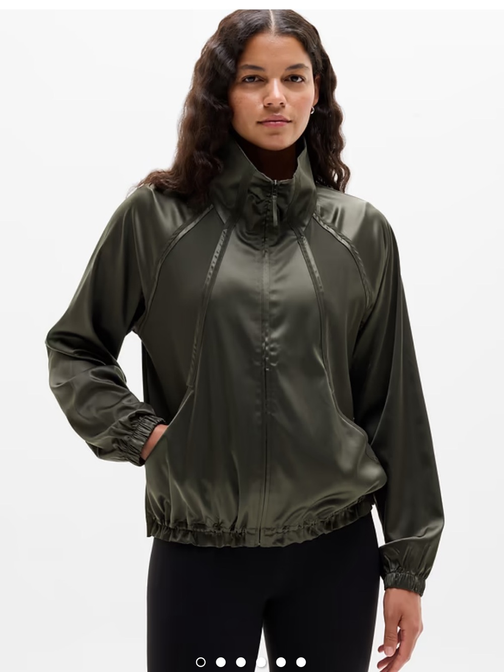 Athleta Olive Green Satin-Look Bomber Jacket